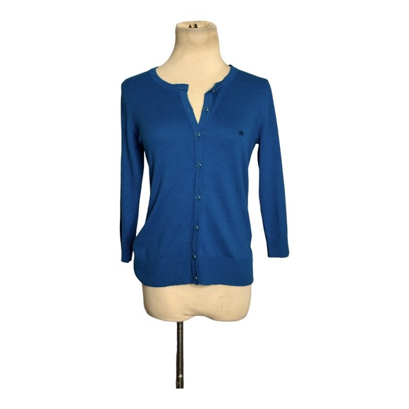 New York & Company blue 3/4 sleeves buttoned cardigan sweater size SP - Picture 12 of 12